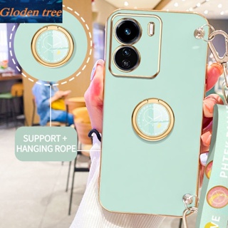 เคสโทรศัพท์มือถือ ลายต้นไม้ Gloden พร้อมขาตั้ง และสายคล้อง สําหรับ Vivo Y02S Y16 Y77 Y77E (t1) Y78+