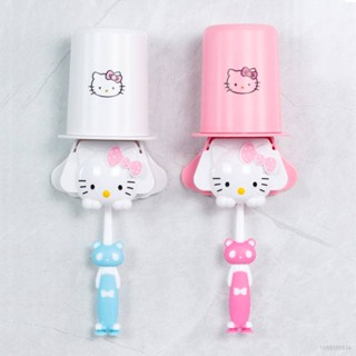 Hobby Hello Kitty การ์ตูนน่ารัก ห้องน้ํา ที่วางแปรงสีฟัน ชุดถ้วย ที่เก็บแปรงสีฟัน ถ้วยไม่ต้องเจาะรู