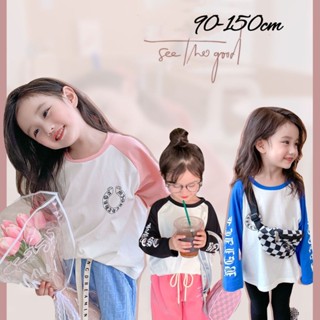 【Girl Tshirt】เสื้อยืดแขนยาว ทรงหลวม พิมพ์ลาย สไตล์เกาหลี สําหรับเด็กผู้หญิง (1-14 ปี)