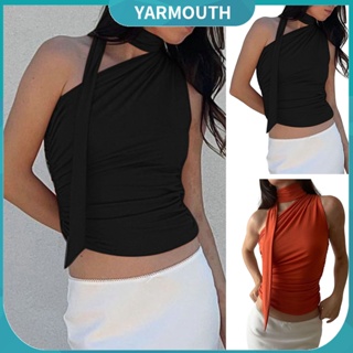 Yyr-- เสื้อกล้าม เปิดไหล่ข้างเดียว แขนกุด คอปาด สีพื้น ทรงสลิมฟิต เซ็กซี่ สําหรับผู้หญิง