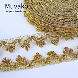 Muvako ขอบลูกไม้ ลายดอกไม้ สีทอง 30 หลา อุปกรณ์เสริม สําหรับตกแต่งเสื้อผ้า งานแต่งงาน