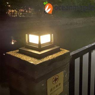 Oceanmapdz โคมไฟเสาประตูรั้ว พลังงานแสงอาทิตย์ LED ทรงสี่เหลี่ยม กันน้ํา