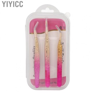 Yiyicc Nail Art Tweezer Set  Manicure Rhinestone Fine Tips Straight Bend Rust Proof for Salon