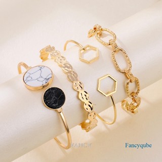 Fancy 4 ชิ้น พังก์ หนัก โลหะ ขนาดใหญ่ อ้วน โซ่ สร้อยข้อมือ ชุดผู้หญิง วินเทจ เรขาคณิต โลหะ บิด โซ่ สร้อยข้อมือ แฟชั่น เครื่องประดับ