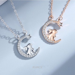 Fancy สร้อยคอโซ่ จี้รูปดวงจันทร์ กระต่ายน่ารัก เครื่องประดับแฟชั่น ของขวัญ สําหรับผู้หญิง 1 ชิ้น