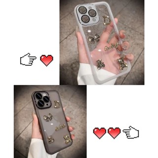 เคสโทรศัพท์มือถือแบบนิ่ม ใส กันรอยเลนส์กล้อง ลายหมีโลหะ 3D สําหรับ Samsung S20FE S21FE S22 S23 Plus Ultra