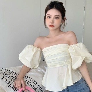 เสื้อเชิ้ต เปิดไหล่ แขนพอง แบบเข้ารูป ออกแบบดี สําหรับผู้หญิง