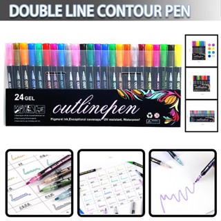 Double Line Outline Pen Markers Outline Metallic Markers Pen Set for Highlight