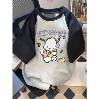 ใหม่ เสื้อยืดแขนสั้นลําลอง ทรงหลวม ลาย Pochacco แฟชั่นฤดูร้อน สําหรับสตรี และนักเรียน 2023