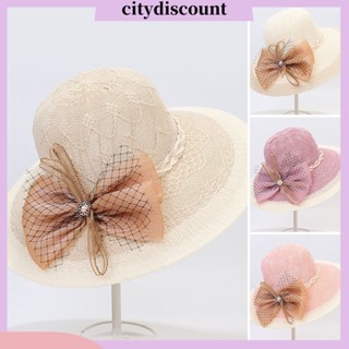 &lt;citydiscount&gt; หมวกบักเก็ต ผ้าถัก ประดับโบว์ ลูกไม้ ป้องกันรังสียูวี สไตล์เกาหลี เจ้าหญิง กันแดด ฤดูร้อน สําหรับผู้หญิง