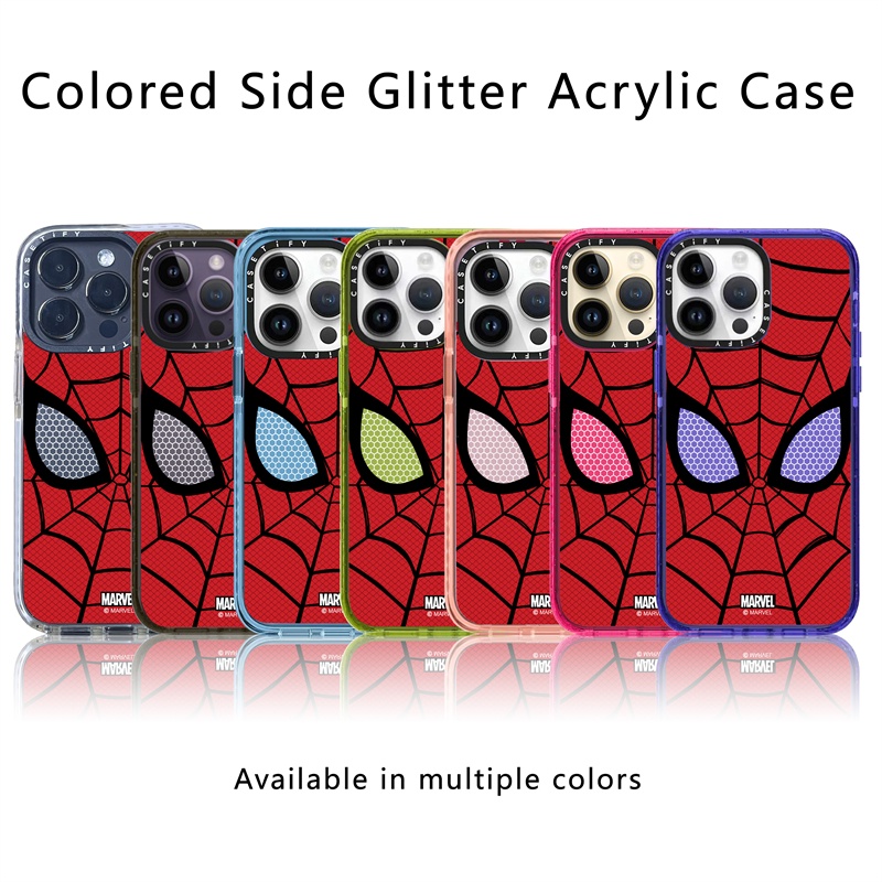 Casetify X เคสโทรศัพท์มือถืออะคริลิค TPU ใส แบบแข็ง ลาย Spider Man Mask มีลายกลิตเตอร์ด้านข้าง สีเขี