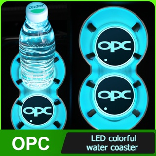 แผ่นรองแก้วน้ํา มีไฟ Led สีสันสดใส สําหรับรถยนต์ OPC