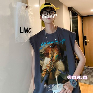 เสื้อยืดแขนกุด ผ้าเรยอน สไตล์อเมริกัน แฟชั่นฤดูร้อน สําหรับผู้ชาย