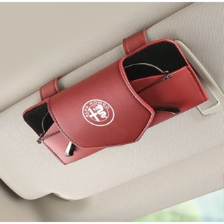 Alfa Romeo LOGO car sun visor hollow design glasses clip Giulia Stelvio MiTo Giulietta 4C 8C interior modified sunglasses business card leather material multifunctional storage box