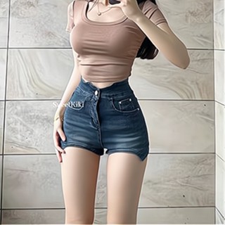 American Style Hot Girl Stretch Super Long Leg Shorts Super High Waist Irregular Denim Hip A- shaped Hot Trendy Pants