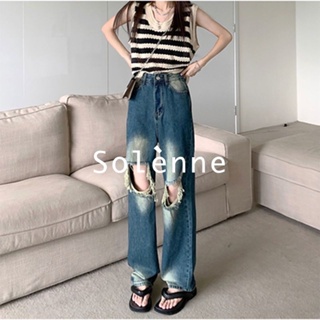 Solenne  กางเกงขายาว กางเกงยีสน์ผู้หญิง ทรงหลวม ๆ ตรง Retro Hip Hop Pants 2023 NEW Style Beautiful Stylish สวยงาม ทันสมัย A27L075 36Z230909