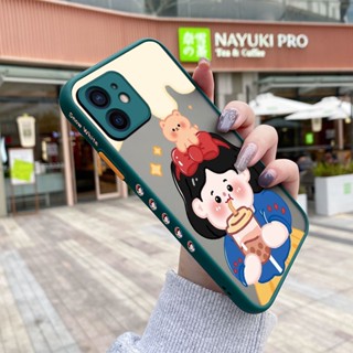 เคสโทรศัพท์มือถือแบบแข็ง ใส กันกระแทก ลายการ์ตูนเด็กผู้หญิงชานม มีลายด้านข้าง สําหรับ iPhone 12 12 Pro 12 Mini 12 Pro Max