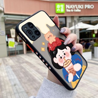 เคสโทรศัพท์มือถือแบบแข็ง ใส กันกระแทก ลายการ์ตูนเด็กผู้หญิงชานม มีลายด้านข้าง สําหรับ OPPO Find X3 5G Find X3 Pro 5G Find X2 Pro