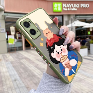 เคสโทรศัพท์มือถือแบบแข็ง ใส กันกระแทก ลายการ์ตูนเด็กผู้หญิงชานม มีลายด้านข้าง สําหรับ OPPO A76 A36 A78 5G A58 5G A58x 5G