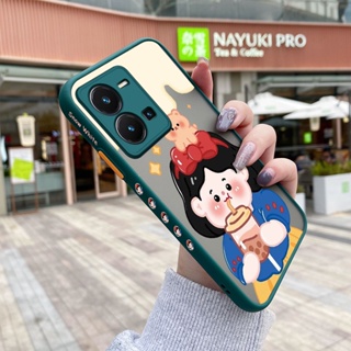 เคสโทรศัพท์มือถือแบบแข็ง ใส กันกระแทก ลายการ์ตูนชานมไข่มุก มีลายด้านข้าง สําหรับ vivo Y35