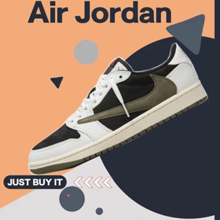 (จัดส่งฟรี) Nike air jordan 1 Travis Scott x Jordan 1 Low "Medium Olive" aj1 DZ4137-106 รองเท้า รองเท้าวิ่ง รองเท้า