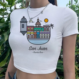 Puerto Rico aesthetic vintage cyber y2k เสื้อครอปท็อป ลายกราฟฟิคมังงะ สไตล์วินเทจ สําหรับผู้หญิง