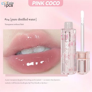 PINKCOCO 4 Color Luster Glass Lips Honey Moisturizing, Graffiti Mouth Moisturizing Mirror Lip Oil Pink Lipstick ↑Eele