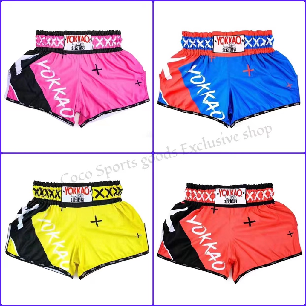 [Yokkao] Hot-Selling New Arrival Fashion Muay Thai Shorts Adult Children's Boxing Fighting Muay Thai Suit Men's and Women's Same Beach Pants Fight Training Sports and Fitness Shorts muay thai shorts fighting shorts boxing shorts