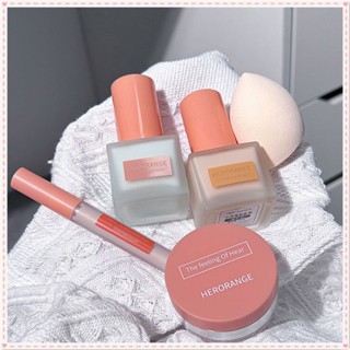 HERORANGE Light Skin Base Makeup Set Box Foundation Isolation Concealer Loose Powder Full Set Suit For Novice Moisturizing Long Lasting Face Makeup JOYFEEL