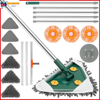 ผ้าม็อบทําความสะอาดผนัง ด้ามจับยาว หมุนได้ พร้อมแผ่นม็อบ 9 ชิ้น แบบพกพา แบบเปลี่ยน