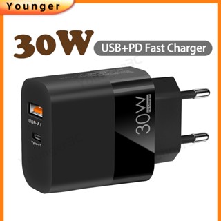 อะแดปเตอร์ชาร์จเร็ว พอร์ตคู่ 30W Type-C USB QC+PD สําหรับ ios Android Type C