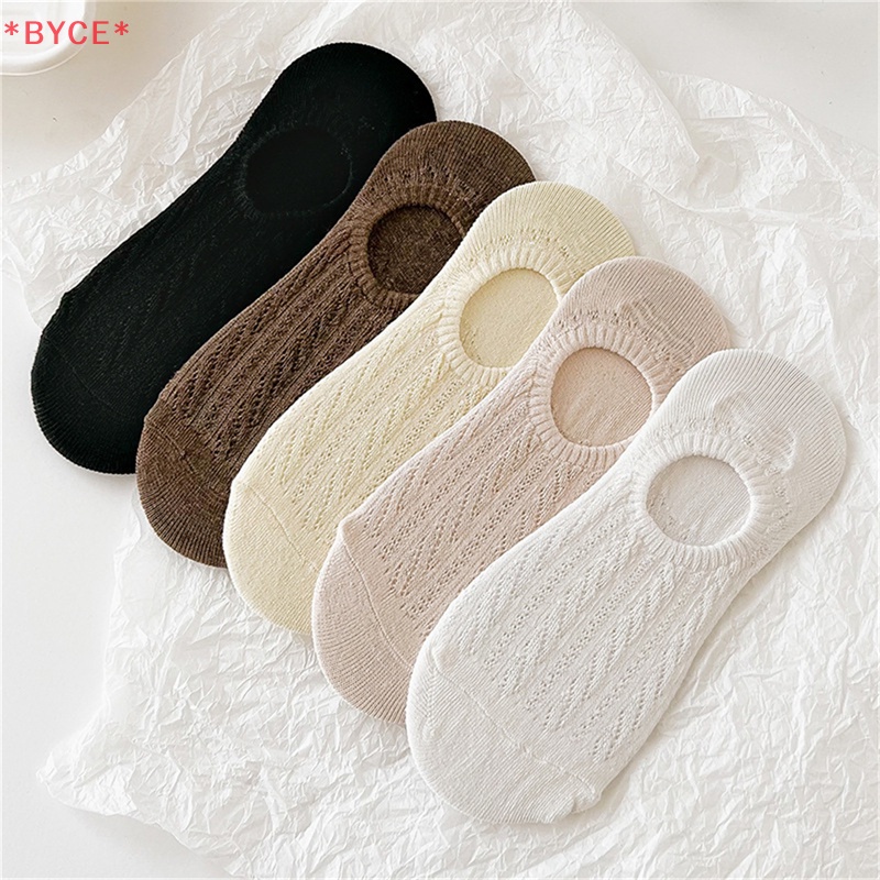Byce> ผู้หญิง ซิลิโคน กันลื่น ถุงเท้าที่มองไม่เห็น ฤดูร้อน สีพื้น ตาข่าย ระบายอากาศ ถุงเท้าเรือ ใหม่
