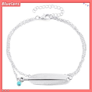 Bluelans สร้อยข้อเท้า ประดับลูกปัดเทอร์ควอยซ์ ขนนก สไตล์เรโทร สําหรับผู้หญิง