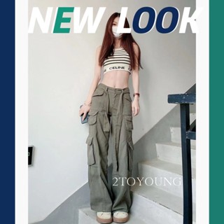 2TOYOUNG  กางเกงขายาว คาร์โก้ กางเกง เชือกอเมริกันคลาสิค Cargo pants 2023 NEW 072104 Trendy รุ่นใหม่ Chic ทันสมัย ES220051 36Z230909