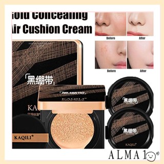 Alma Beauty คุชชั่นคอนซีลเลอร์ รองพื้น ปกปิดผิว ติดทนนาน สีทอง ของแท้ 1 ชิ้น และคอนซีลเลอร์ 2 ชิ้น แบบเปลี่ยน