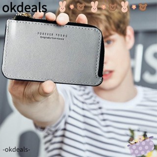 OKDEALS กระเป๋าสตางค์ หนัง PU ใบเล็ก มีซิป สําหรับผู้ชาย