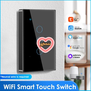 CYREAL Tuya Wifi Touch Smart Switch Light ไม่มี Neutral Wire Glass Wall Uk 110v-220v On Off 1/2/3/4 Gang สำหรับ Alexa Google Home Tmall Genie