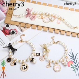 CHERRY3 ปลอกคอ ประดับโบว์ และไข่มุกน่ารัก แฟชั่นสําหรับสัตว์เลี้ยง แมว