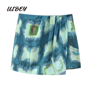 Uibey กระโปรงเอวสูง พิมพ์ลาย Peplum 3461