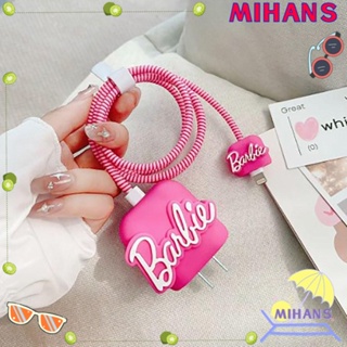 Mih เคสป้องกันสายชาร์จโทรศัพท์มือถือ สีชมพู พร้อมสายพัน สําหรับตุ๊กตาบาร์บี้ Kawaii 18 20W