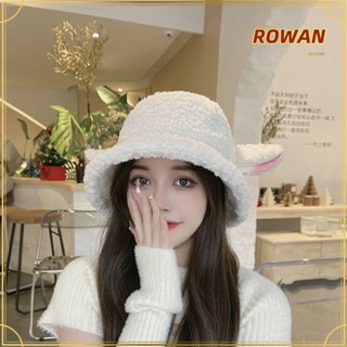 Rowans หมวกบักเก็ต หูแกะน่ารัก สีพื้น แฟชั่นฤดูใบไม้ร่วง ฤดูหนาว