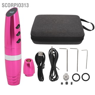 Scorpio313 2 In 1 เครื่องสักปากกาไร้สาย 1800mAh หัวแปลง RCA เครื่องสักโรตารี่ปากกาสำหรับร้านเสริมสวยสีชมพู