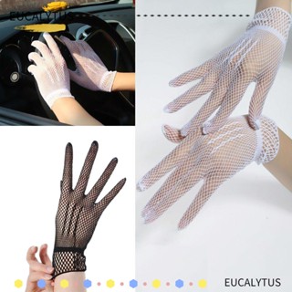 Eutus ถุงมือตาข่าย ผ้าไนล่อน แต่งลูกไม้ สีขาว สีดํา สําหรับงานพรอม งานแต่งงาน