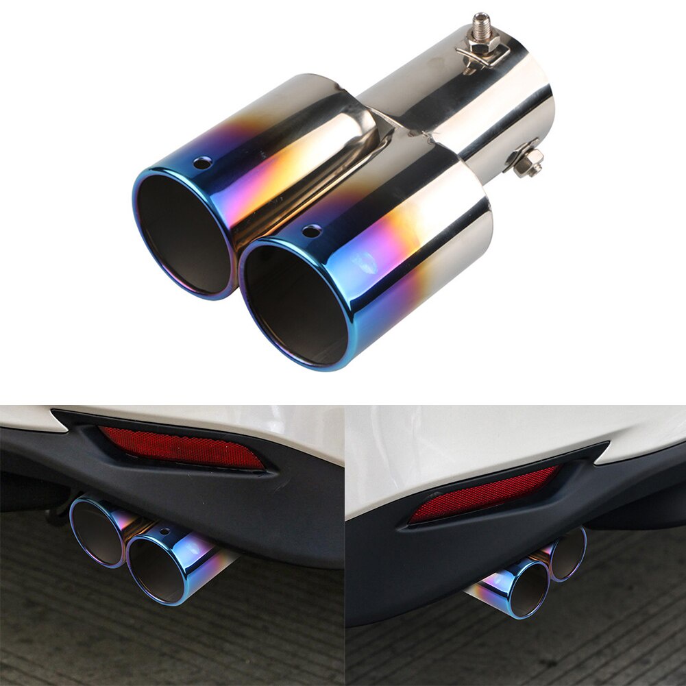QP0026 Universal Car Dual Exhaust Tail Pipe สแตนเลสท่อไอเสีย Tip Burnt Blue การปรับเปลี่ยนอุปกรณ์เสริม - รูปที่ 2