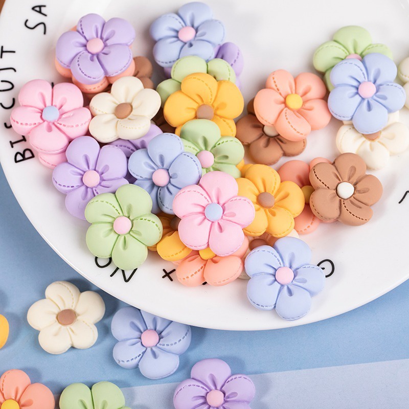 Crocs Jibbitz การ์ตูนเรซิ่น Charm สีดอกไม้ Frosted ห้ากลีบดอกไม้ 2.5D DIY รองเท้าเรซิ่น Charm ปุ่ม 1 ชิ้น