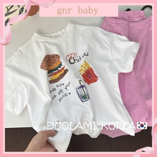 🍎GNR BABY🍓เสื้อยืดแขนสั้น ผ้าฝ้าย พิมพ์ลายการ์ตูน สไตล์เกาหลี สําหรับเด็กผู้หญิง อายุ 3-12 ปี