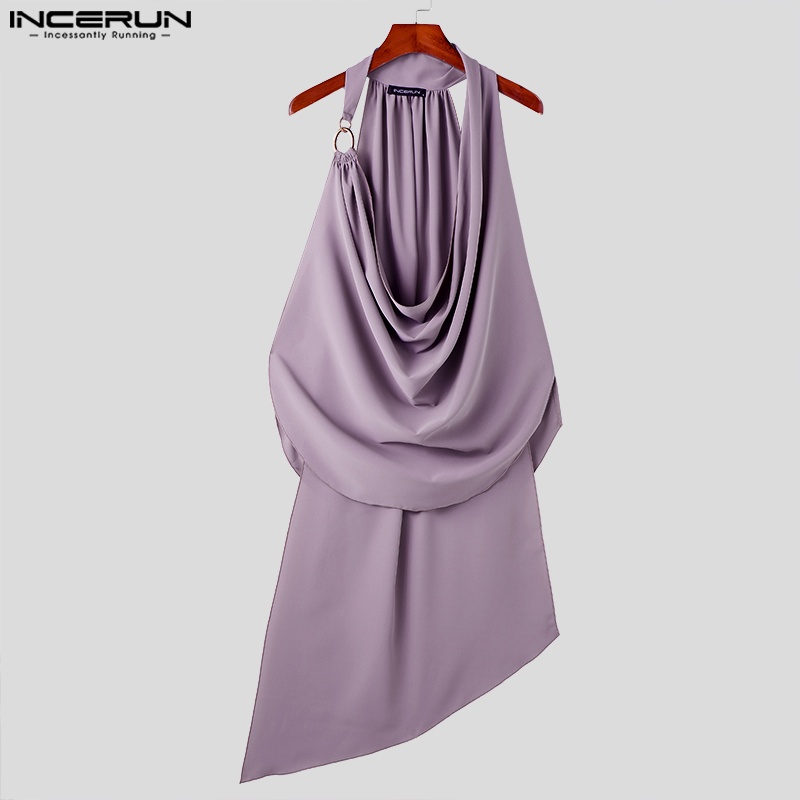 Incerun เสื้อกล้าม แขนกุด คอสวิง สีพื้น สไตล์วินเทจ สําหรับผู้ชาย