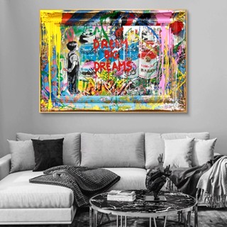 ภาพวาดผ้าใบ พิมพ์ลายกราฟฟิติ Dream Big Dreams Street Morden สําหรับตกแต่งผนังบ้าน 0711
