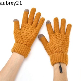 Aubrey1 ถุงมือผ้าแคชเมียร์ถักไฟฟ้า USB แบบหนา ปรับอุณหภูมิได้ สีพื้น เรียบง่าย สําหรับผู้ชาย