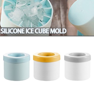 Silicone Ice Cube Maker Cup Cylinder Ice Tray with Lid Easy-Release Ice Bucket